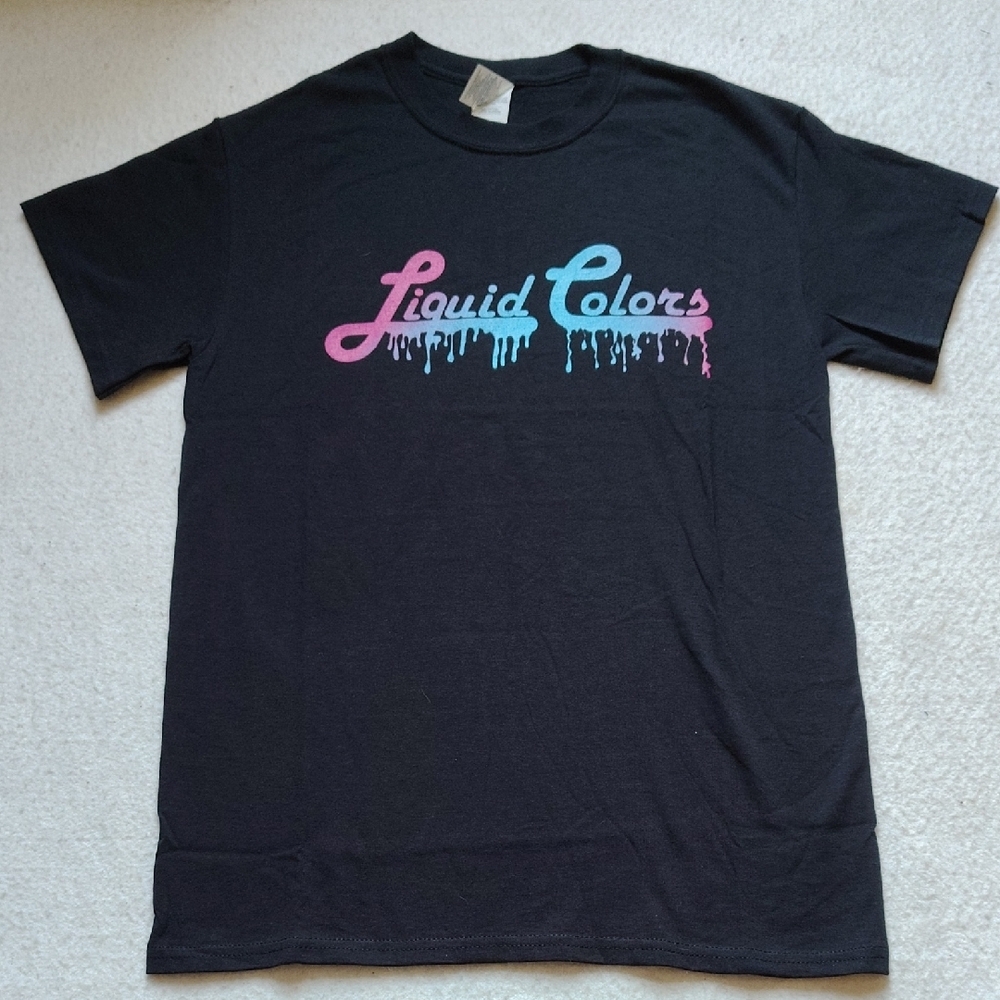 Liquid Colors T-Shirt Size‎ Medium Navy Bleeding Script Graphic Logo